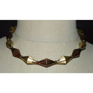 Roman Signed Textured Dual Gold Tone Diamond Shape Bead Choker Necklace Vintage